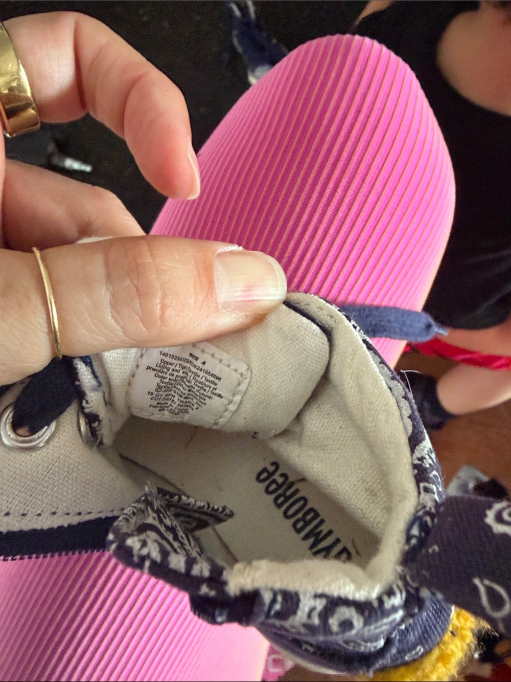 Toddler size 4 High-Top Sneakers with Navy Bandana Print and Yellow smile Accent - Picture 6 of 6